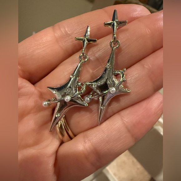 Irregular Silver Star Drop Earrings Celestial Earrings - Picture 2 of 2